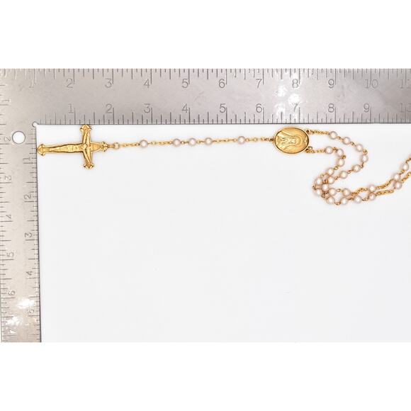 Vintage Vatican Library Collection Pearl Rosary Cross Necklace Gold Signed BinBQ - Picture 12 of 12